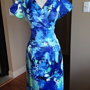 Chris Mc Laughlin blue floral women dress size 8